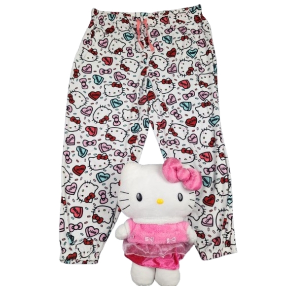 Hello Kitty White and Pink Pajama Bottoms With 14 Inch Slumber Party Style Plush - Picture 1 of 9